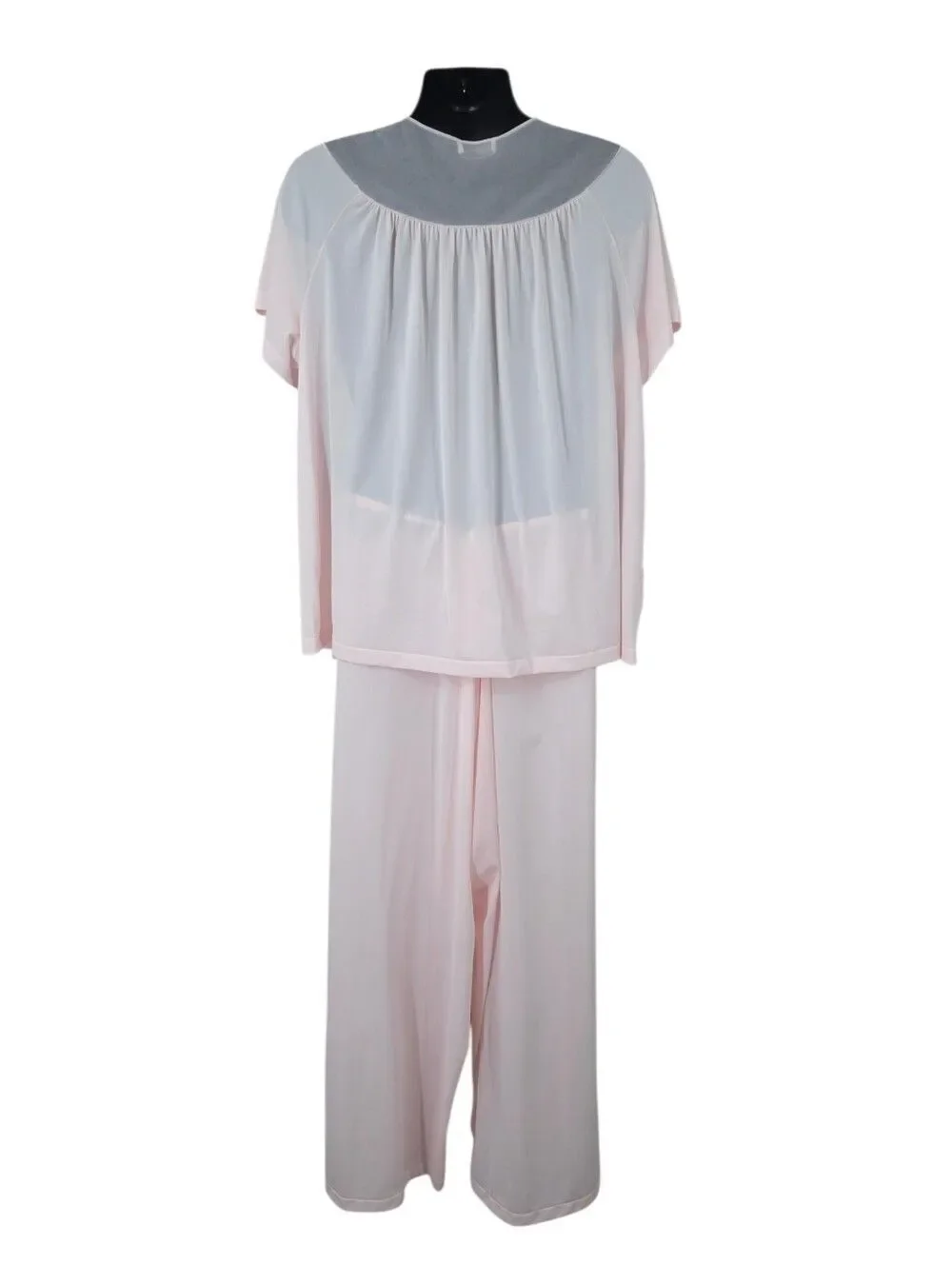 Shadowline Vintage Pink Lace Trim Women's Pajama Set with Matching Robe Nylon